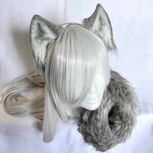 Team Catzo Grey Wolf Ears Headband Furry Fursuit Beastars Cosplay
